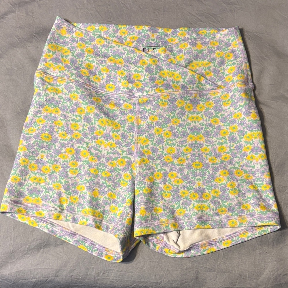 Fleo High Waist Floral Shorts - Yellow and Green